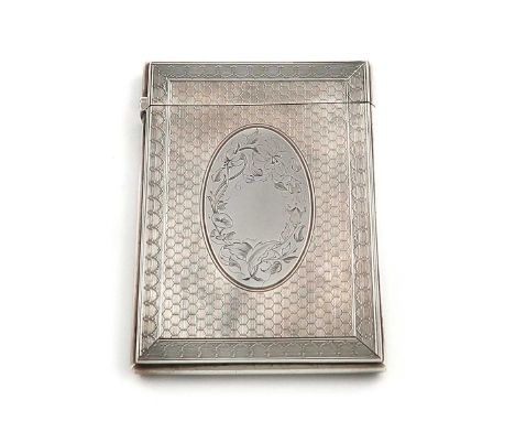 A Victorian silver card case,by Robert Thornton,rectangular form, engine-turned decoration, the centres engraved with foliate