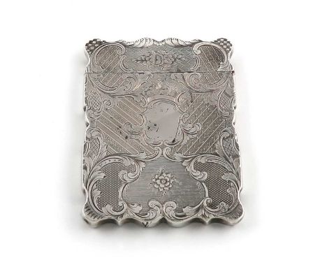 A Victorian silver card case,by Taylor and Perry, Birmingham 1845,rectangular form, with panels of engine-turned and engraved