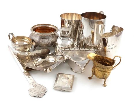 A mixed lot, various dates and makers, comprising silver items: a Victorian silver-gilt cream jug, London 1896, a cream jug e