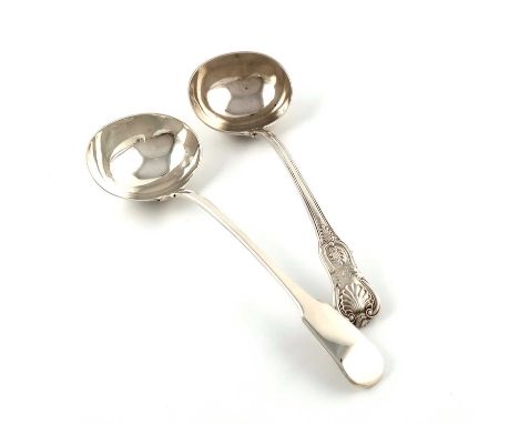 A Victorian silver King's pattern soup ladle,by Charles Boyton, London 1886,oval bowl, the terminal with a crest, plus a Geor