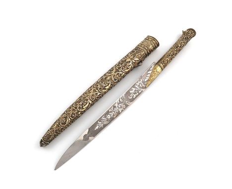 An early-Victorian silver-gilt handled dagger and sheath,by Joseph Willmore, Birmingham 1843,with birds, urns and foliate scr