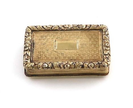 A George IV silver-gilt vinaigrette,by Nathaniel Mills, Birmingham 1826,rectangular form, engine-turned decoration, foliate b