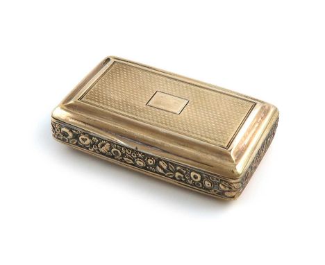 A George III silver-gilt snuff box,by William Snooke Hall, London 1819,rectangular form, engine-turned cover and base, the si