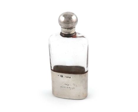 A Victorian silver spirit flask,by S. Mordana and Co, London 1894,rounded rectangular form, screw-off cover, the pull-off dri