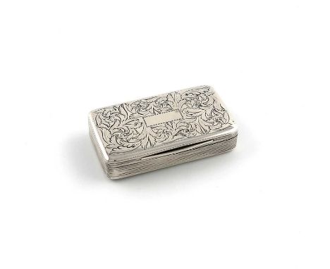 A William IV presentation silver snuff box,by Joseph Willmore, Birmingham 1832,rectangular form, the hinged cover with chased