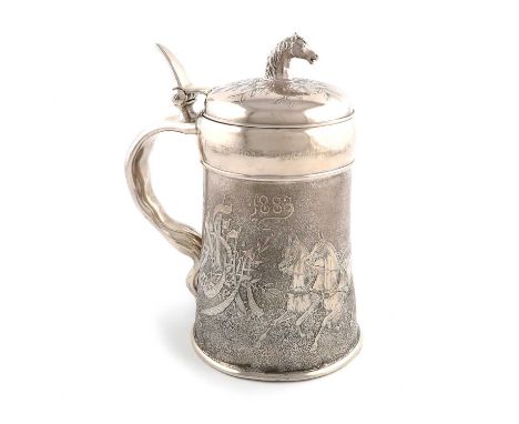 A late 19th-century American silver carriage driving trophy tankard,by The Whiting Manufacturing Company, New York, circa 188