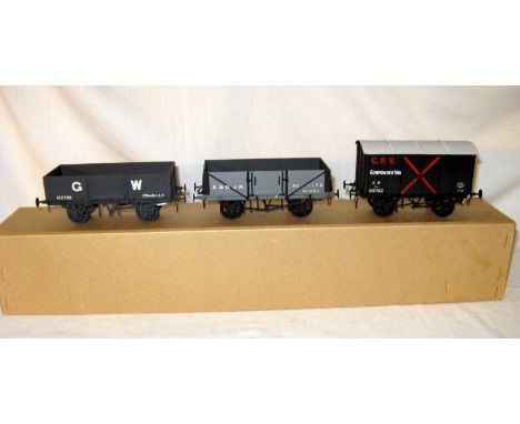 3 x 0 Gauge ABS Kit Built Wagons - GWR Gunpowder Van # 105782 and 6 Plank Wagon # 122358 and a S&DJR 5 Plank wagon # 1173. Al