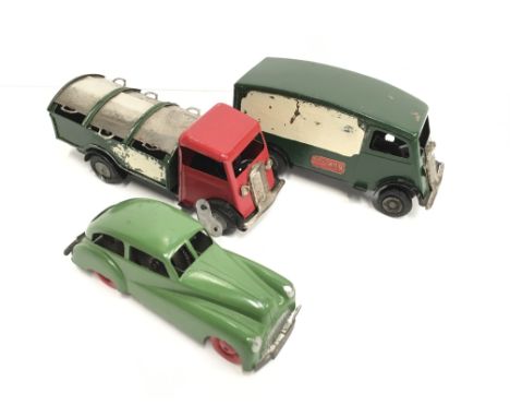 Two Triang Minic tinplate clockwork models: Dust Cart; Minic Transport Express Delivery Van. Both F with Tippex to one side. 