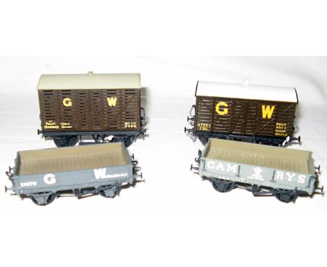 LAWRENCE Scale Models 4 x Brass Kit Built Goods Wagons - GW Brown 6TFruit Passenger Van # 2386 and another 6T Fruit Van # 479