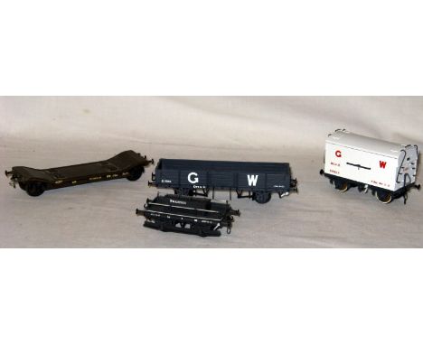 LAWRENCE Scale Models 4 x Brass Kit Built Goods Wagons - a GW Grey Swansea Shunters Truck # 41759, a GW Grey Open C Tube Wago