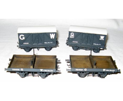 LAWRENCE Scale Models  4 x Goods Wagons - 2 x 8T GW Grey Bolster Wagons #'s 32409 and 32486 both with Lawrence Brass Plates -