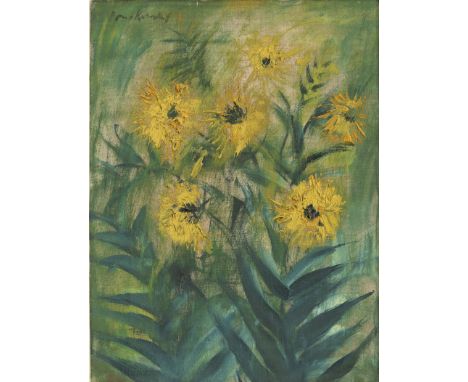 Krauskopf, Bruno -- Gelbe Blumen im GrünÖl auf Leinwand.42 x 32 cm.Oben links mit Pinsel in Schwarz signiert "Bruno Krauskopf