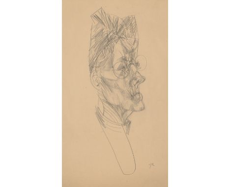 Mammen, Jeanne -- Portrait einer alten Frau mit Brille und Kopftuch von rechtsGraphit und Bleistift auf Zeichenpapier. Um 193