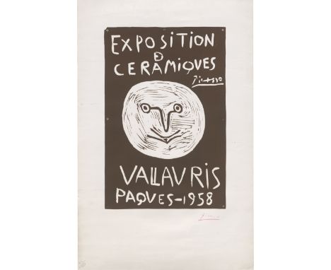 Picasso, Pablo -- Exposition de céramiques de Vallauris PâquesLinolschnitt in Braun auf Velin. 1958.45 x 30,2 cm (66,8 x 43,9