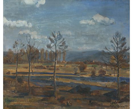 Grimm, Arthur -- Landschaft im OdenwaldÖl auf Leinwand. 1931.60 x 70 cm.Unten rechts mit Pinsel in Schwarz signiert "Arthur G