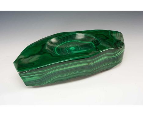 POLISHED MALACHITE BOULDER TABLE ORNAMENT OR BOWL, Zambia, with dished centre, 30 x 15 x 7cms, approx. 6.8kgProvenance: priva
