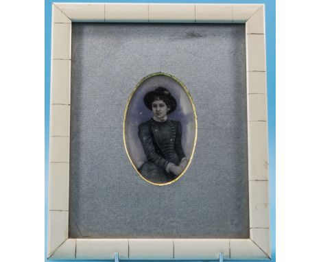 Portrait Miniature, Early To Mid 20thC, Depicting A Victorian Lady, 3½ x 2½ Inches, Piano Key Frame. 