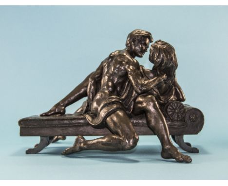 R Cameron Modern Bronzed Resin Sculpture Depicting A Sensual Couple, Length 15 Inches
