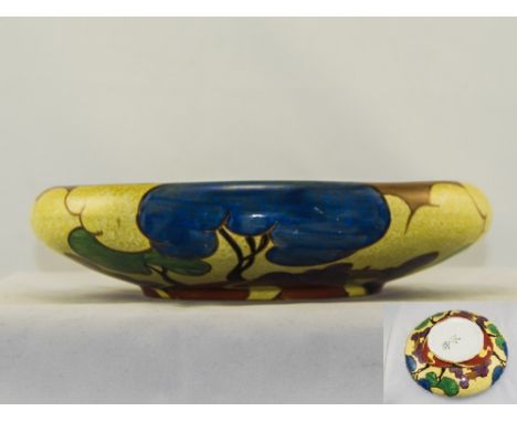 Clarice Cliff Hand Painted Inverted Shallow Bowl ' Cafe - Au - Lait ' Pattern. c.1931-1933. 11 Inches Diameter. Hairline Crac