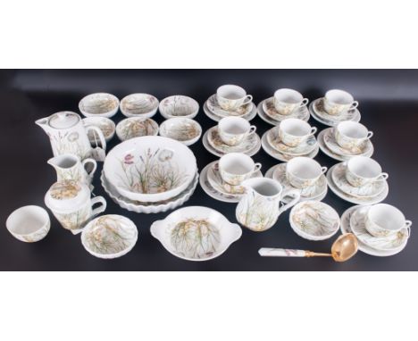 Pillivuyt France Vintage & Rare Molling Porcelain 48 Piece Tea Service,  comprising 10 trios, 2 piece covered infuser mug, 8 