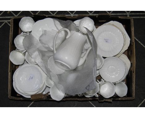 Shelley Tea Service, Quantity Of White Shelley Saucers, Cups, Teapot, Side Plates Etc. Comprising Approx 100 Various Sized Sa