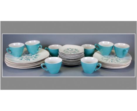 Midwinter Thirty Piece Cassandra Pattern Part Dinner and Tea Service, Fashion shape, Abstract studio litho, designed by Jessi