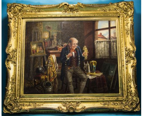 Hermann Kern 1839 - 1912 Austro-Hungarian Artist, Portrait and Genre Painter, Titled ' The Connoisseur ' Oil on Canvas. Signe