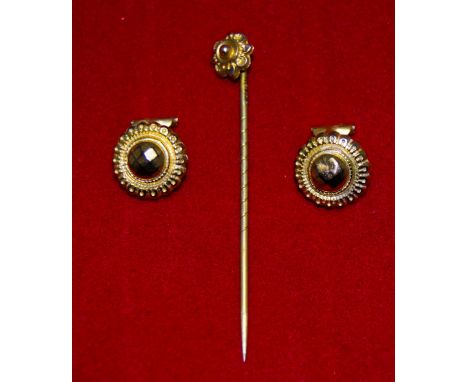 A 9ct Gold Pair of Earrings with Matching 9ct Gold Stick Pin. Fully Hallmarked for Birmingham 1972. Excellent Condition. 