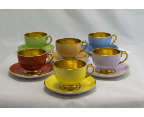 Copelands Grosvenor China 12 Piece Harlequin Part Coffee Service, Multi-Colours. Pattern Num 8763 with Hand Painted Gold Bord