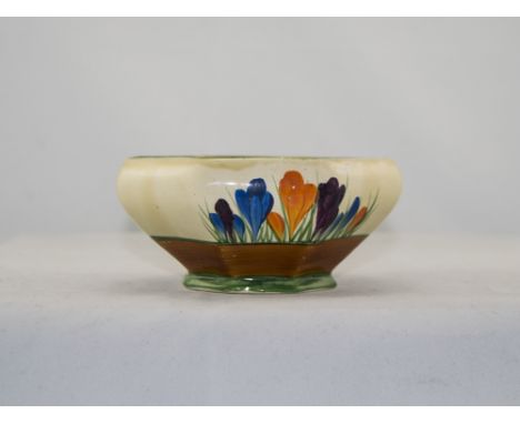 Clarice Cliff Hand Painted Octagonal Shaped Bowl ' Crocus ' Design, Bizarre Range. c.1929. 2.75 Inches High & 5.5 Inches Diam