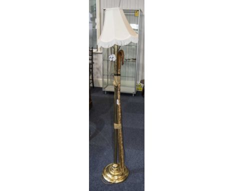 A Brass Standard Lamp, with Cream Shade, together with 2 Walking Canes. 
