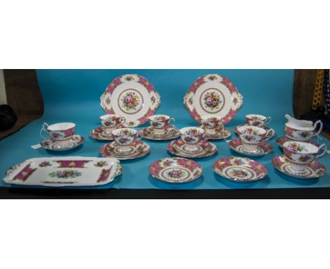 Royal Albert Bone China 31 Piece Impressive Part Tea and Coffee Service. c.1940's ' Lady Carlyle ' Pattern. Reg Num 855022. C