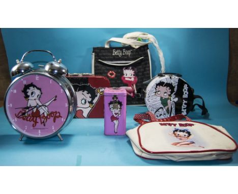 Betty Boop Collection of Items, Includes Bag Cases and Large Clock ( 6 ) Items In Total. All Items In Overall Good Condition.