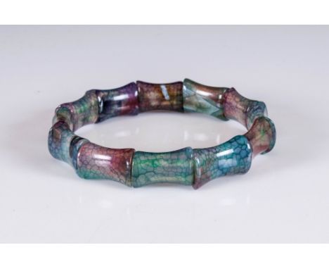 Veridian and Burgundy Agate Bracelet, smooth, curved agate beads threaded onto jeweller's elastic, making a bangle style comf