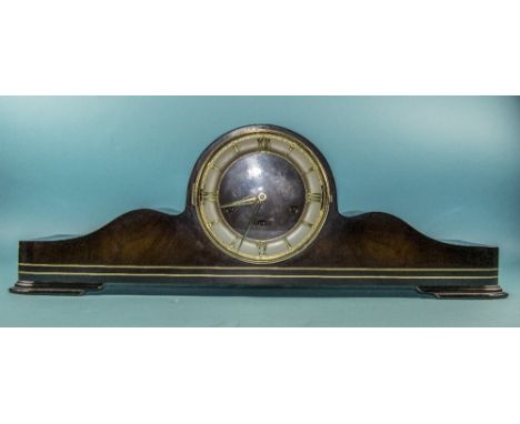 Art Deco Mahogany Cased Mantel Clock with 8 Day Striking Movement. Strikes on 9 Gongs / Rods Every 1/4 - 1/2 - 3/4 and Hour, 