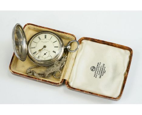 John Forrest of London silver full hunter key wind fusee pocket watch, rubbed engine turned decoration and vacant cartouche, 