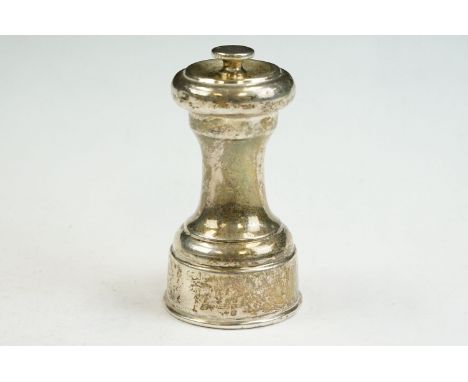 Silver pepper grinder, Goldsmiths &amp; Silversmiths Co Ltd, London (hallmarks rubbed) height approx 8cm 