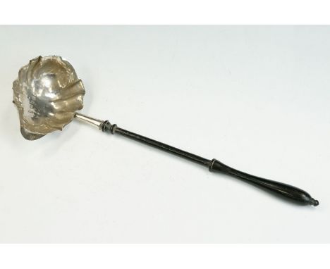 George III silver toddy ladle with turned ebony handle, engraved initials to base, makers WS, hallmarked London 1787, length 