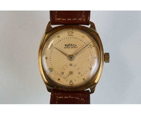 Gents 9ct gold cased Rotary Super Sports watch.  Subsidiary second dial. 