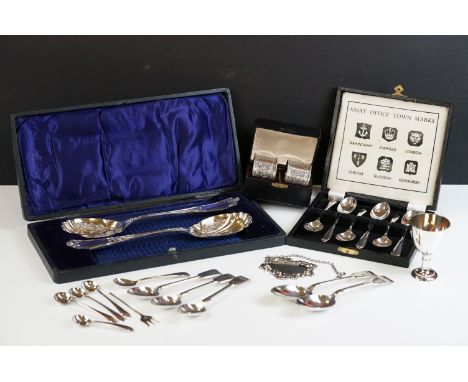 Mid 20th Century cased set of 6 silver teaspoons, each from a different assay office, hallmarked 1956, maker 'B.Ld' (approx 1