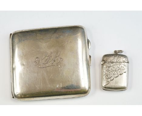 George V silver cigarette case of curved plain polished form, engraved initials to front, gilt interior, Birmingham 1918, mak