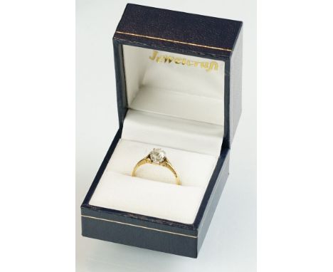 Diamond solitaire 18ct yellow gold and platinum set ring, the round old cut diamond weighing approx 0.75 carat, assessed clri