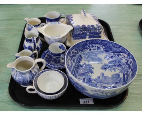 Mixed blue and white china including Copeland Italian Spode bowl