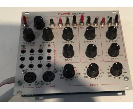 Flame Clockwork - Eurorack clock and tempo generator. Primarily designed to generate clock/trigger/gate signals for clocking 