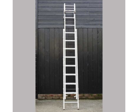 An aluminium ladder, in two sections, with overhang, each 230cm long