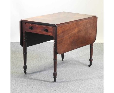 A Regency mahogany pembroke table, on ring turned legs, together with a pair of French Empire fruitwood chairs (3)124w x 93d 