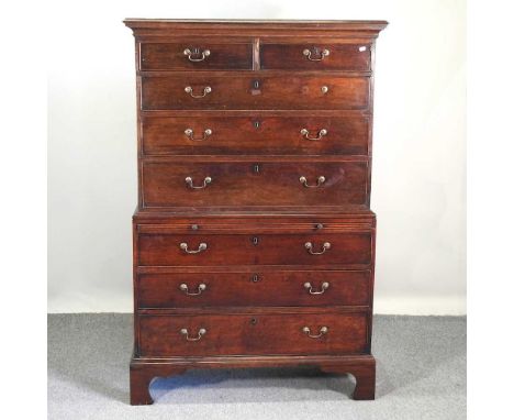 A George III mahogany chest on chest, fitted with a brushing slide, on bracket feet110w x 51d x 169h cmCondition report: Over