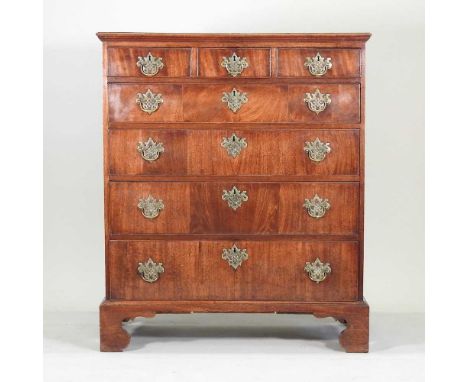 An 18th century walnut and crossbanded chest, containing three short, over four long graduated drawers, on bracket feet95w x 