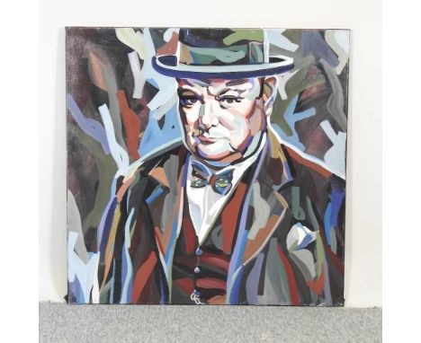 David Lee, contemporary, portrait of Winston Churchill, oil on canvas, unframed, 80 x 80cm