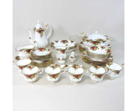 A Royal Albert Old Country Roses part tea and dinner serviceCondition report: Overall dirty, with wear to the gilt. Teapot is